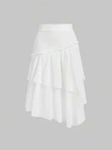 MOD Falda De Doble Capa Con Dobladillo De Volantes Para Mujer - Blanco - Ver 9