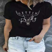 Respirable Casual T-Shirt For Wo With Cow And Letter Print , playeras de mujer algodon,  mujer premium - Negro - Ver 1