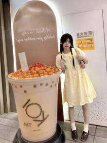 Women Midi Dresses - Light Yellow - View 6