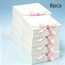 1/8/16Pcs White Foldable Paper Gift Boxes 10.6*7.8*3.1Inch With Pink Satin Bow Ribbon, Bridesmaid Proposal Packaging Box For Wedding Bridal Shower Baby Shower Party Favors - View 12