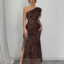 Nana's Women's Clothing Store  Vestido maxi sin mangas con abertura alta y estampado floral elegante de malla para mujer - Café integral - Ver 5