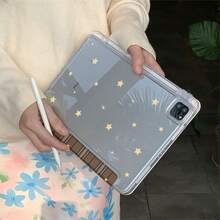 韓式簡約棕色格紋星星平板保護殼，適用於 Apple 11代、12代、Air 82026 新 Pro 11、Mini 7、10代、Air 7/6，防彎曲 11 吋平板保護套，適合女孩與男孩 - 棕色 - 查看 3