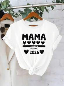 Camiseta Pura para Mujer - Mama Loading Hearts 2026, Suave, Transpirable, Casual, Cuello Redondo con Corazón y Mama Loading - Gris Oscuro - Ver 7