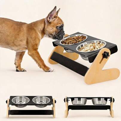 Luxury Elevated Dog Bowl, Adjustable Height Dog Bowl Stand, Suitable For Small Puppies And Cats, Durable Pet Food And Water Feeder With 2 Stainless Steel Bowls