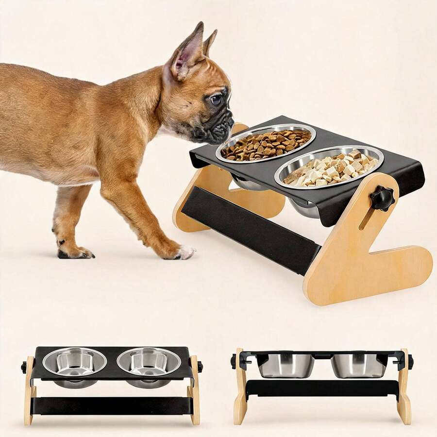 Luxury Elevated Dog Bowl, Adjustable Height Dog Bowl Stand, Suitable For Small Puppies And Cats, Durable Pet Food And Water Feeder With 2 Stainless Steel Bowls