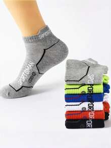 1/5/6/10 Pairs Men Mesh Athletic Ankle Socks, Soft Letter Print Short Socks, All Seasons Sports Running Basketball Socks For Home Outdoor Daily Use - Multicolor - View 5