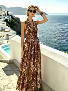 Holidaya Vestido de línea A sin mangas con estampado de teñido anudado para mujer, de moda para ir al trabajo, salir y citas en primavera/verano - Multicolor - Ver 5