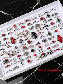 20pcs Butterfly & Heart Shaped Ring Set, Vintage Elegant Mixed Styles, Couples Rings For Party, Wedding, Daily Wear, Fashion Jewelry Gift, Random Assortment - 20 Random Rings - View 9