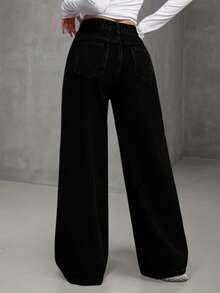 Teens' Fashionable Straight Loose Wide-Leg Casual Jeans, Suitable For All Seasons - Black - View 2