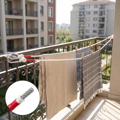 Non-Piercing Double Hook Thick Steel Core Retractable Clothesline, Portable Travel Laundry Drying Rope