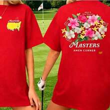 Nueva Llegada 2026: Camiseta de Golf Masters Amen Corner, Camiseta de Golf Floral, Regalo de Golf para Él, Regalo Deportivo. Camiseta de Mujer 2026 de Tela Suave, Transpirable, a la Moda, 100% Algodón, para Uso Diario, con Estampado Gráfico. - Rojo - Ver 3