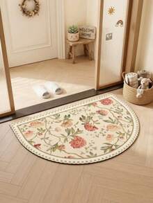 1pc Fresh Peony Flower Half-Round Doormat, Small Rug, Welcome Mat, Carpet, Fan-Shaped Rug, Outdoor Doormat, Kitchen Rug, Home Decor, Front Door Mat, Area Small Rug, Outdoor Mat, Home Decor, Area Rug, Garden Rug, Washable Carpet - Multicolor G - View 4