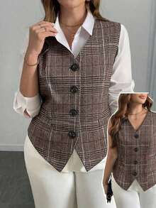 elegante de talla grande de un solo botonadura y ajustado, negro - Multicolor - Ver 7