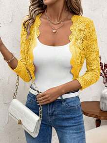 Chaqueta ligera de encaje fino para mujer, color negro, para el Día de San Valentín - Amarillo - Ver 5