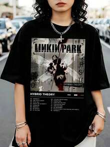 Oversized Black T-Shirt With Linkin Sport And Park Sport's Hybrid Theory Album Tracklist, Vintage 2000s Style - Black - View 1