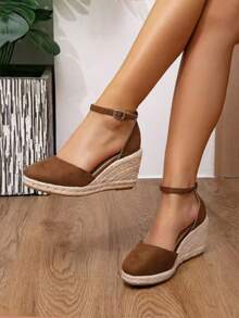 New Summer Closed Toe Platform Wedge Heels Women Brown Woven Sandals,Travel Essential - Coffee Brown - View 1
