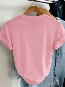 Women's Casual T-Shirt With Round Neck, Colorful Letter Print "Jesus" And Design "The Way, The Truth, The Life", Short Sleeves, Regular Length, Soft Fabric, Comfortable For All Seasons - 羅莎 - 查看 2
