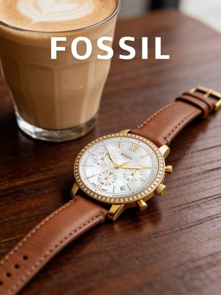 Fossil Đồng hồ đeo tay nữ cao cấp chạy bằng pin thạch anh, mặt số vàng, viền ngọc trai, viền pha lê, dây da thật màu nâu, máy Nhật Bản. Đồng hồ phong cách Bohemian thanh lịch, món quà lý tưởng dành cho người yêu, vợ, mẹ, chị gái, trong đám cưới, tiệc tùng, hẹn hò, kỷ niệm. - màu nâu - Xem 1