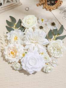 20/40pcs White Artificial Flower Heads, Assorted Sizes Of Daisy, Hydrangea, Rose, Suitable For Wedding Decor, Room/Home Decor, Party, Birthday Gifts, Etc. - Multicolor - View 3