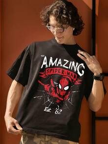 Amazing Spider Man Logo Design Graphic T Shirt 100 Percent Cotton Mens T Shirt MARVEL Marvel Universe Superhero Men's Holiday Clothes Men Clothes Mens Tops Streetwear Mens Gift Ideas Innerwear Or Outfits,Mens Fashion - Black - View 5
