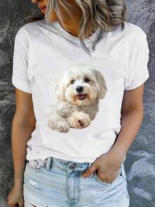 Women's Printed Short Sleeve Summer T-Shirts, Modern And Casual, Machine Washable, Comfortable Fit - 白色 - 查看 1