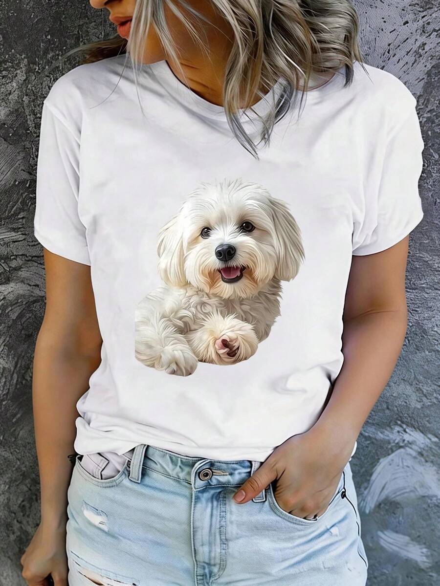 Women's Printed Short Sleeve Summer T-Shirts, Modern And Casual, Machine Washable, Comfortable Fit - 白色 - 查看 1