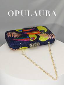 OpulAura 新款亮面大嘴鳥圖案水鑽手拿包，歐美設計，亮色系夏季手提包，適合派對、婚禮、舞會、晚餐/宴會，可搭配婚紗、晚禮服、生日禮服 - 藏蓝色 - 查看 6