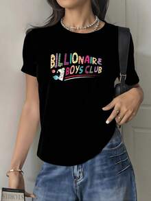 Astronaut With Colorful Lettering Representing Youthful Energy And Exploration Of The Universe, Showing Free Spirit And Optimism. Women's Casual Modern Comfortable T-Shirt For Everyday Wear - 黑色 - 查看 1