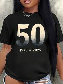 Lightweight Short-Sleeved T-Shirts, Perfect As A Birthday Gift For Men And Women Celebrating Their 50th Birthday, Ideal For Parties And Casual Outings From 1975 To 2026. Women's Casual Blouse - 黑色 - 查看 1