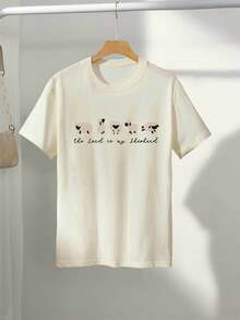 Graphic Print T-Shirt, Short Sleeves, Round Neck, Casual Top For Summer And Spring, Women's Clothing, Women's Winter Clothing - 杏色 - 查看 3