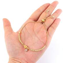 1pc New Fashion Heart Initial Golden Adjustable Bead Chain Bracelets For Women - Yellow Gold - View 3