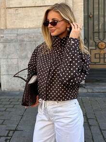 Ropa de otoño para mujer Ropa de invierno Abrigo de invierno con lunares Chaquetas cortas para mujer Abrigos Blusas de manga larga Chaquetas con cremallera para damas Abrigos cortos de primavera y otoño Nuevas prendas de calle Chaqueta corta con cremallera - Café integral - Ver 2