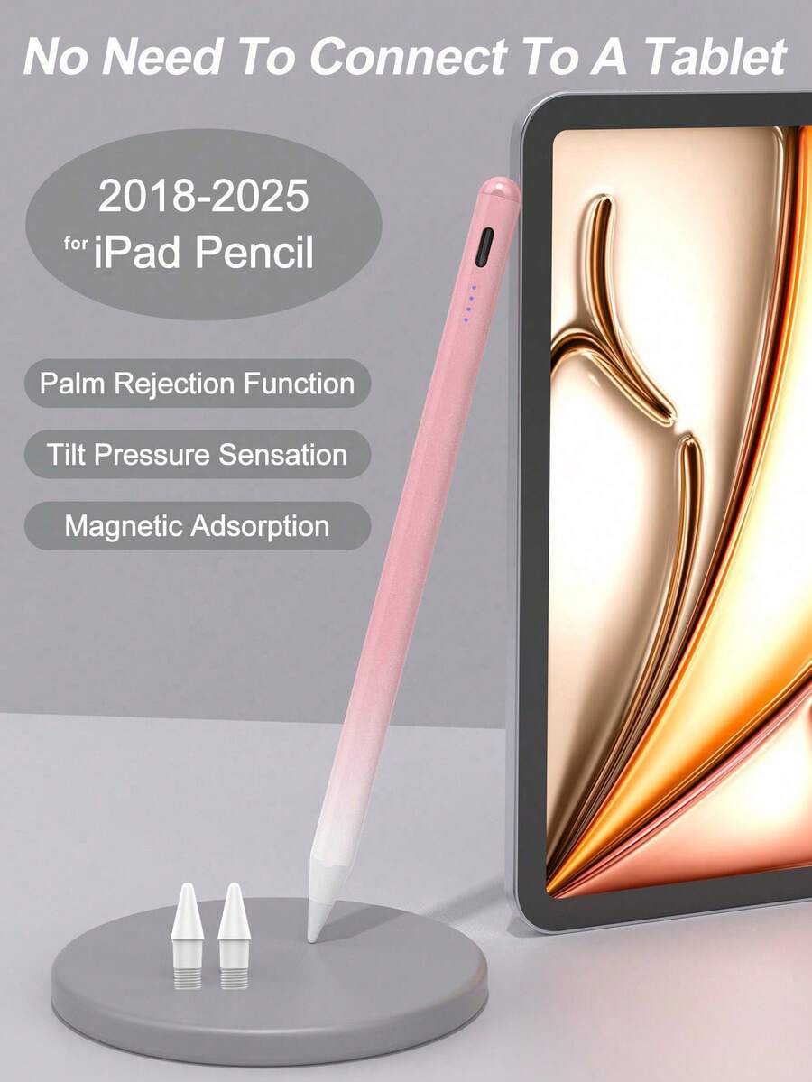 This Stylus Pen Is Compatible With IPad 10.2 Inch (10th Generation)/10.9 Inch (2022 Model), Air 4/5/6/M4, IPad A16 (11th Generation, 2025 Model), IPad Air 11 Inch And 13 Inch (M3/M2), IPad Pro 11 Inch/12.9 Inch. It Features Anti-Mistouch And Tilt Sensing Functions, Built-In 90mAh Battery, And Uses Capacitive Touch Technology, Suitable For IOS Tablets. The Pen Body Color Is Gradient Pink And White.
