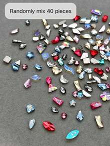 40pcs Mixed Color Flat Bottom Nail Rhinestones Set, Includes Star, Heart And Other Irregular Cut Faceted Rhinestones, High Sparkle Transparent Faceted Design, Suitable For Various Nail Art Styles, Self-Adhesive Flat Bottom For Easy Application, Long-Lasting, Create Dreamy Sparkling Elegant Nail Art - Multicolor - View 9