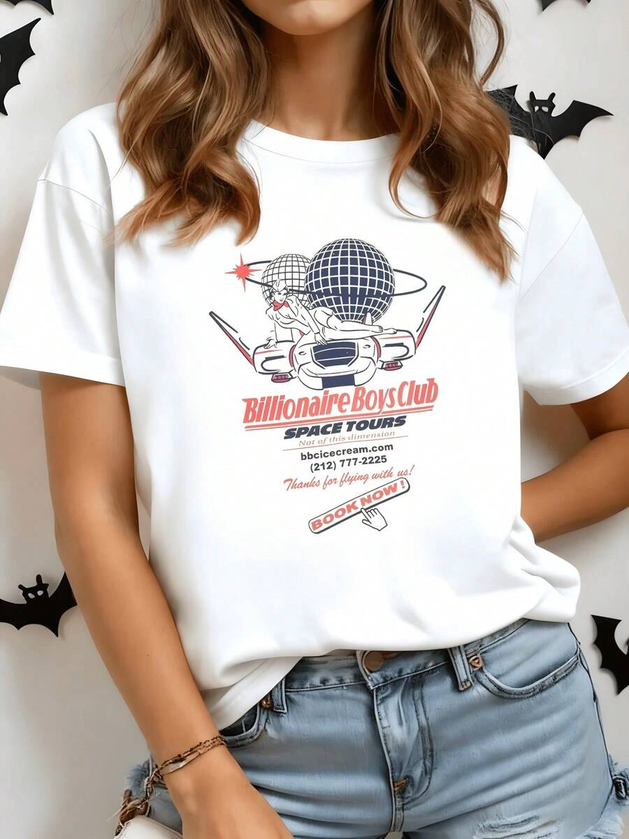 Viaje galáctico con planetas y nave espacial que evocan exploración del universo y aventura entre estrellas camiseta de mujer moderna cómoda para uso diario y expresión creativa - Blanco - Ver 1