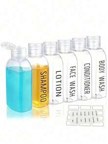 6/10 piezas Botellas de viaje a prueba de fugas, de 3.4 oz de plástico transparente con tapa abatible - Envases rellenables para champú, acondicionador, gel de baño - Diseño portátil y a prueba de fugas, esencial de viaje, botellas dispensadoras de viaje, botellas exprimibles, bolsa organizadora de viaje, adecuado para champú, acondicionador, cosméticos - Multicolor - Ver 1