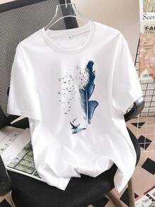 1 camiseta de mujer de talla grande, blanca, de cuello redondo y manga corta, con estampado moderno, estilo casual, 180g, 100% algodón. - Blanco - Ver 2