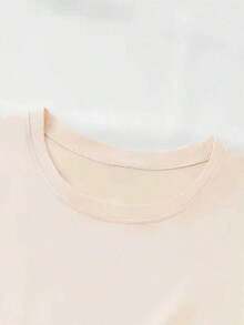 New Arrival 2026, Women's Short Sleeve Crew Neck Graphic Print T-Shirt, American Minimalist Style, 100% Cotton, Casual, Letter Print, Y2K Style, Soft, Breathable, Fashionable Fabric, 100% Cotton, For Daily Wear. - 杏色 - 查看 4