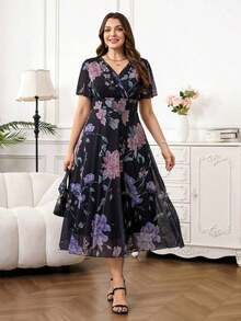 Vestido floral elegante de talla grande, verano - Multicolor - Ver 6