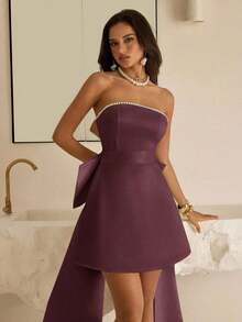 Top bandeau elegante y lujoso con cuello de lazo grande y cadena de perlas, adecuado para bodas, eventos, fiestas, vacaciones, galas - Granada - Ver 4