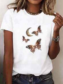 3388 #   Nuevas camisetas de manga corta para mujer, esenciales para el verano, adecuadas para viajes, citas, regalos, vacaciones y salidas a la playa. Camiseta de manga corta cómoda y versátil. - Blanco - Ver 7