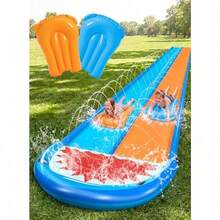 Sloosh - Tobogán acuático Doble Shark, Resistente tobogán de 6, 8 m para césped con aspersor y Dos Tablas inflables para Fiestas, Verano, Patios y Actividades al Aire Libre - como en la imagen - Ver 8