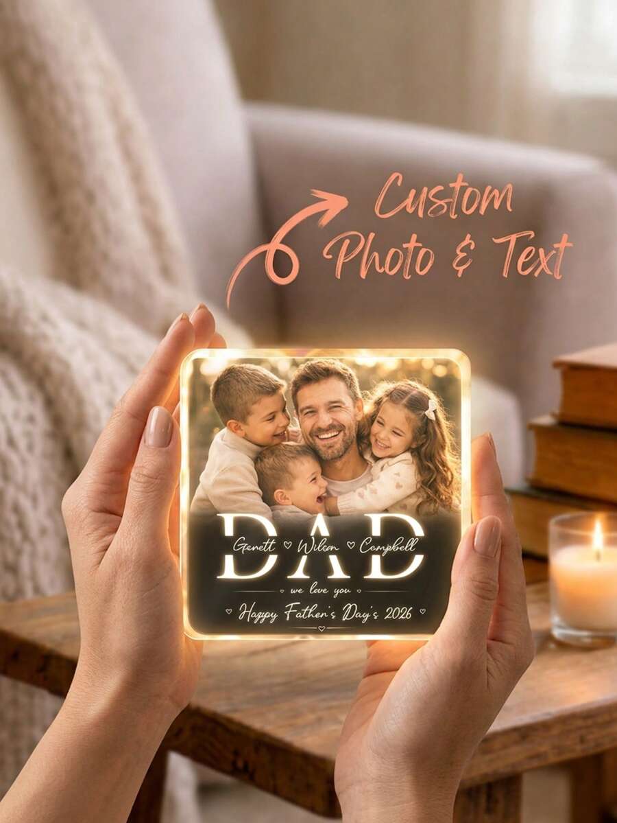 1pc Custom Photo Dad Acrylic Sign, Personalized Father'S Day Keepsake With Kids Names & Custom Text, Custom Family Photo Desk Decor, Unique Gift For Dad, Home & Office Desk Decor / Father'S Day Celebration / Birthday Gift / Family Keepsake - Multicolor - View 1
