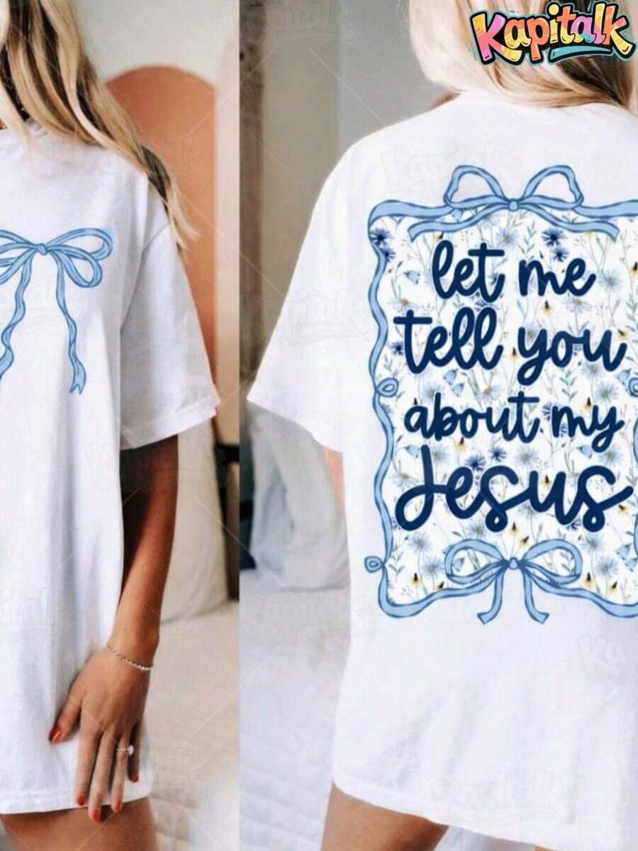 short-sleeveCamisetas de algodón puro para mujer, camisetas estampadas divertidas, camiseta "Déjame contarte sobre mi Jesús", camiseta cristiana, camiseta religiosa, ropa de otoño para mujer, almacén local, ropa elegante para mujer. Camiseta de algodón puro100% Cotton100% Cotton - Blanco - Ver 1