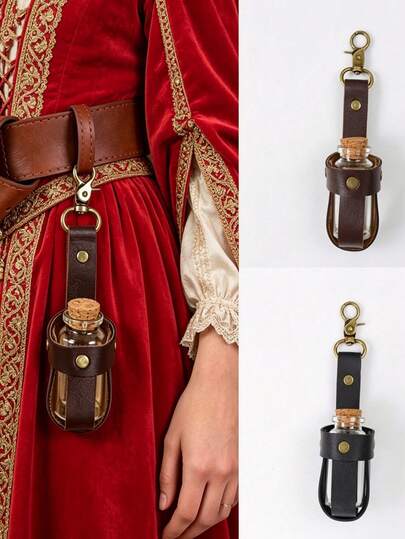 2 pezzi Set Portabottiglie per pozioni medievali con molletta regolabile per cintura e fiala di vetro, adatto per LARP, cosplay, fiere rinascimentali - Accessorio imbracatura per costumi da ruolo, Portafiala di vetro