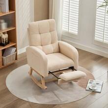 Teddy Velvet Rocking Chair, Beige Armchair, Solid Wood Frame, Metal Legs With Hidden Leg Rests, High Foam Padding, For Living Room, Bedroom, Children's Room - 米色 - 查看 1
