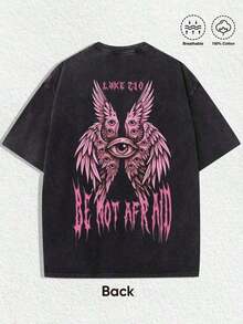 Camiseta para Hombre, 1 Pieza, Estampado "Retro Religioso-Gótico 'NO TENGA MIEDO' con Ilustración de Ángel Alado de Múltiples Ojos Rosa y Verso de Lucas 2:10", Camiseta Negra, Estética Vintage Desgastada, Ropa de Primavera/Verano para Hombres y Mujeres, Camiseta de Corte Regular, Ideal para Reuniones Navideñas y Religiosas-Góticas, Camiseta Casual para Uso Diario de Hombres y Mujeres, Son Excelentes Regalos para Entusiastas de la Fe y el Estilo Gótico, Camisetas 100% Algodón, Diseño Divertido y Atrevido, Camisetas Gráficas para Hombres, Camisetas Gráficas para Mujeres, Moda Urbana, Estilo Callejero, Eventos Góticos, Ocio Diario (Camiseta Retro Religiosa-Gótica Unisex, Opción Atractiva para Navidad) Camisetas Gráficas Holgadas y Cómodas, Cam - Negro - Ver 2