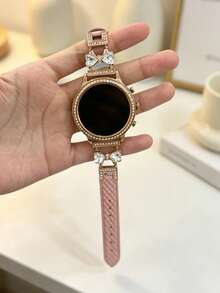 Correa de reloj de cuero para mujer con patrón de mariposa y pedrería incrustada de 20mm, correa de reloj de malla con liberación rápida de 20mm, compatible con Galaxy Watch EIGIIS Smart Watch - Multicolor - Ver 6
