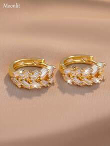 Bộ 2 đôi bông tai hình lúa mì đính đá Zirconia lấp lánh, thời trang, cá nhân hóa, thích hợp làm quà tặng hẹn hò cho bé gái. - Vàng - Xem 3