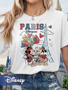 Disney Women's Vintage Mickey T-Shirt In Retro Design With Iconic Disneyland Paris Motif, Loose Casual Fit, Machine Washable, Ideal For Themed Outfits And Everyday Wear. - 白色 - 查看 6